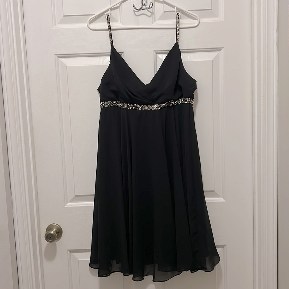 Eva Blue Sequined Little Black Baby Doll Dress Cocktail